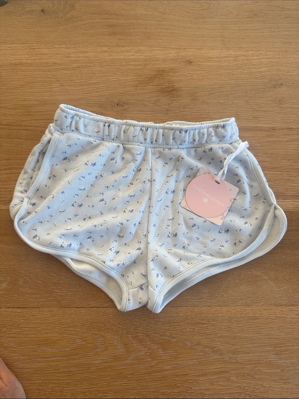 Girls' Light Blue Floral Knit Shorts with Elastic Waist